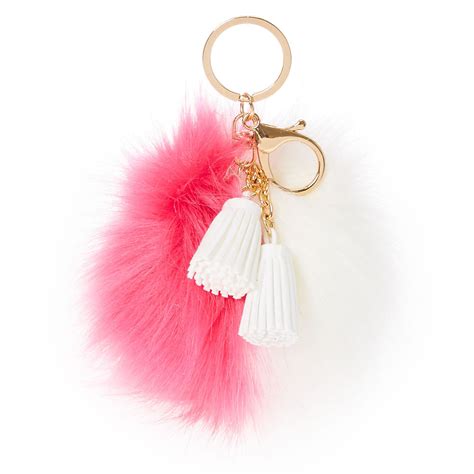 white pom pom keychain